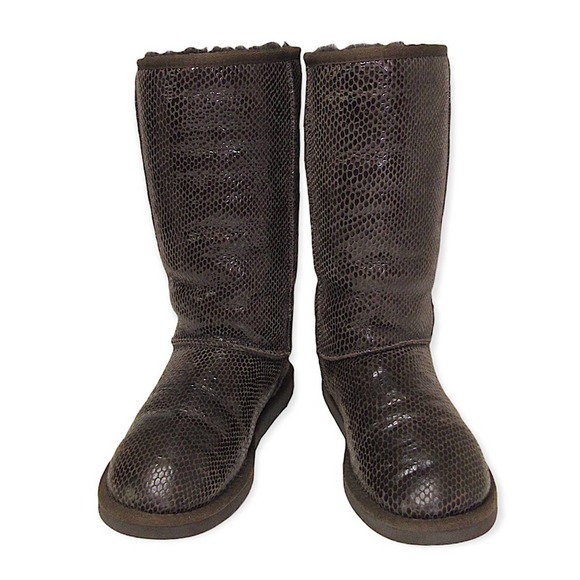 Ugg Australia Classic Tall Snake Print Size 6 Chocolate Brown Sheepskin 5864 - Picture 5 of 12